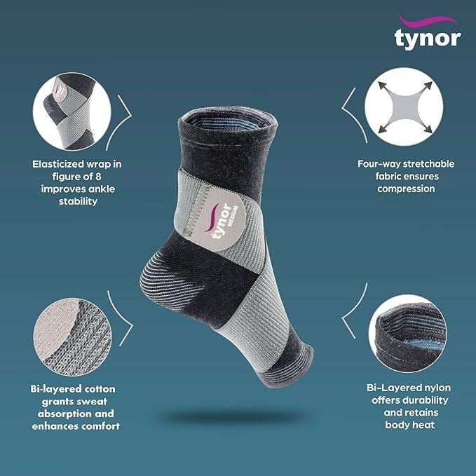 TYNOR Ankle Binder, Grey,  Pack of 2