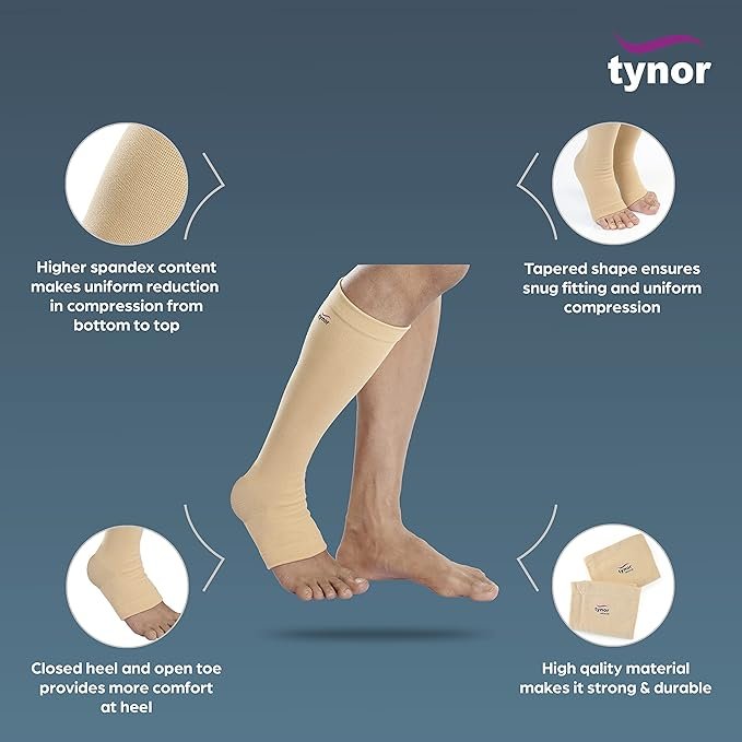 Tynor Compression Stocking Below Knee Classic, Beige,  Pack of 2