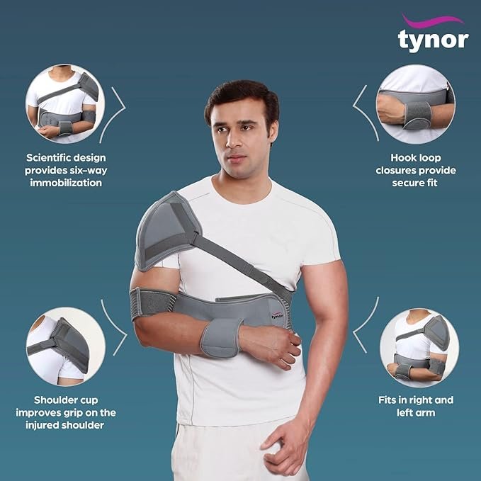 YNOR Elastic Shoulder Immobiliser, Grey, 1 Unit