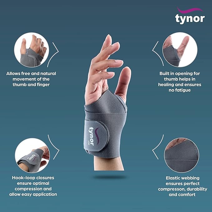 TYNOR Wrist Brace with Thumb, Grey, Universal Size, 1 Unit