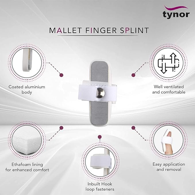 Tynor Aluminium Mallet Finger Splint,Silver,Universal Size,1 Unit