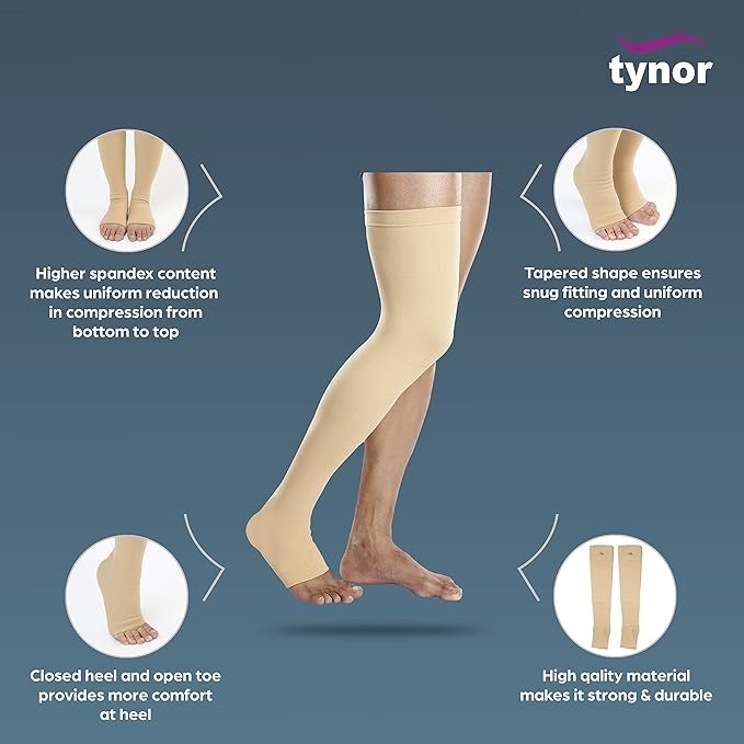 Tynor Compression Stocking Mid Thigh Classic, Beige, Pack of 2