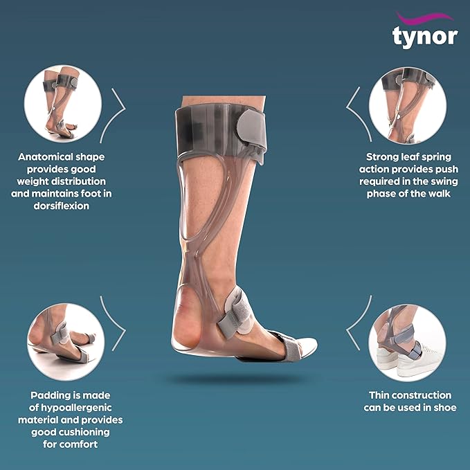 TYNOR Foot Drop Splint, Grey, Right, 1 Unit