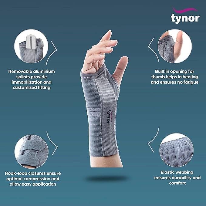 TYNOR Elastic Wrist Splint, Grey, Left, 1 Unit