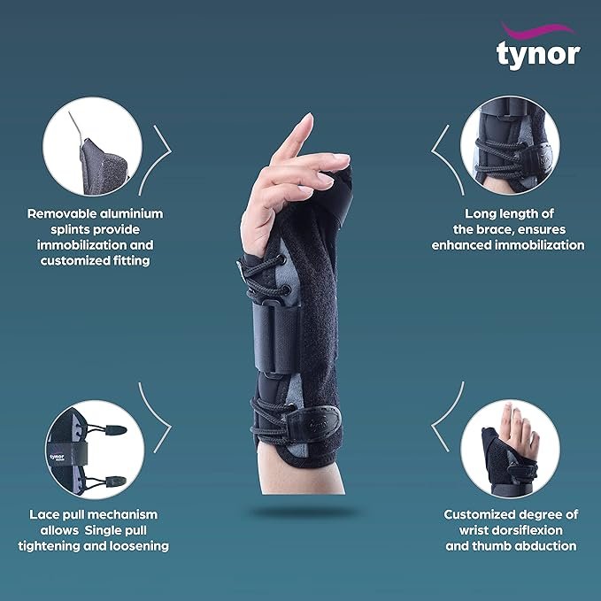 TYNOR Wrist Splint with Thumb, Black, 1 Unit