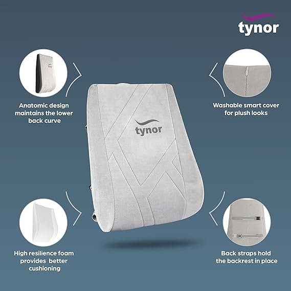 Tynor Back Rest Full, Grey, Universal Size, 1 Unit, Foam, pack of 1