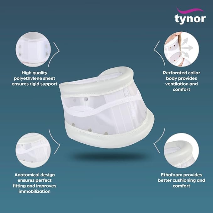 TYNOR Cervical Collar Hard Adjustable, White, 1 Unit