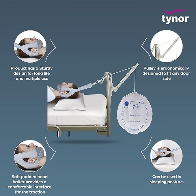 Tynor Cervical Traction Kit (Sleeping) with Weight Bag, Grey, Universal Size, 1 Set