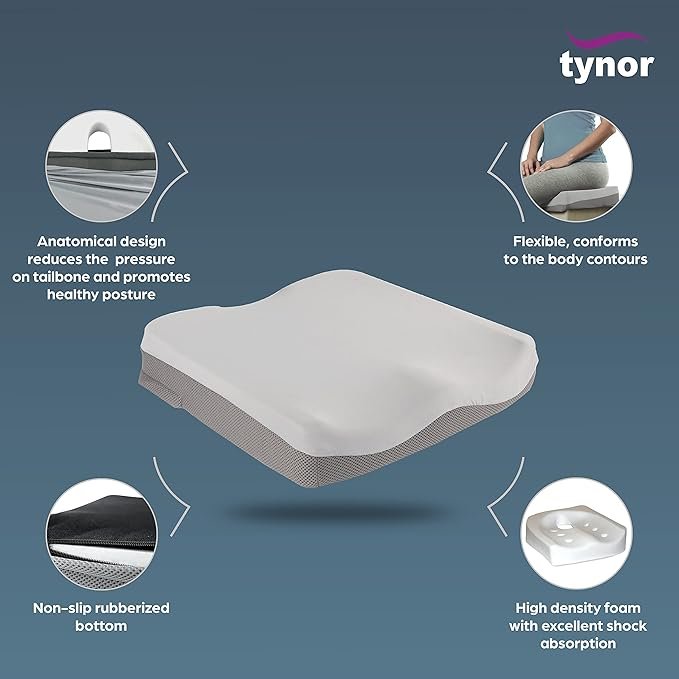 Tynor Coccyx Cushion Seat, Grey, Universal Size, 1 Unit