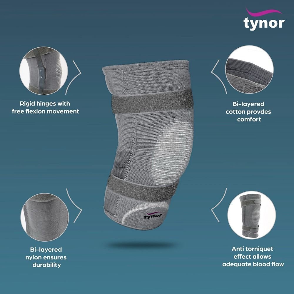 TYNOR Knee Cap With Rigid Hinge, Grey,  1 Unit