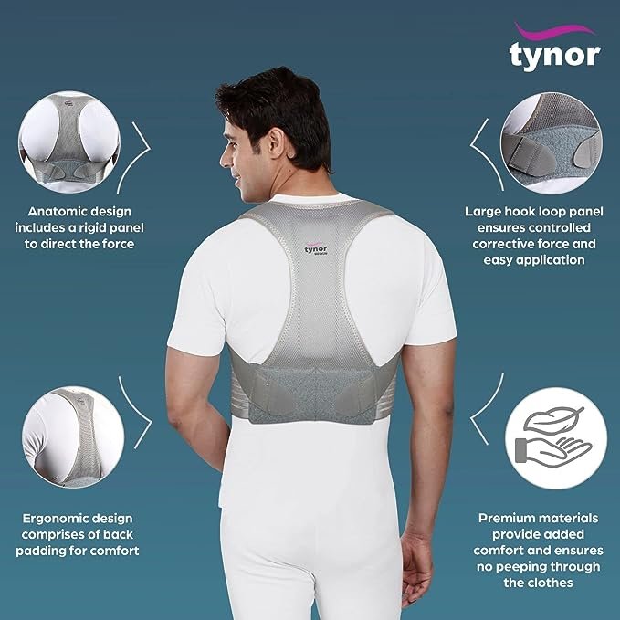 TYNOR Posture Corrector, Grey,  1 Unit