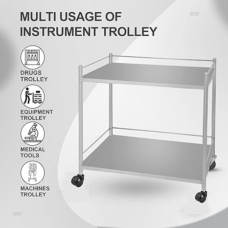 Stainless Steel Medical Instrument Trolley with Wheels