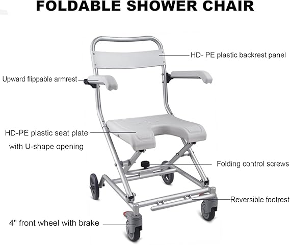 GHS Folding Bath Chair with Arms & Back rest, with Wheels