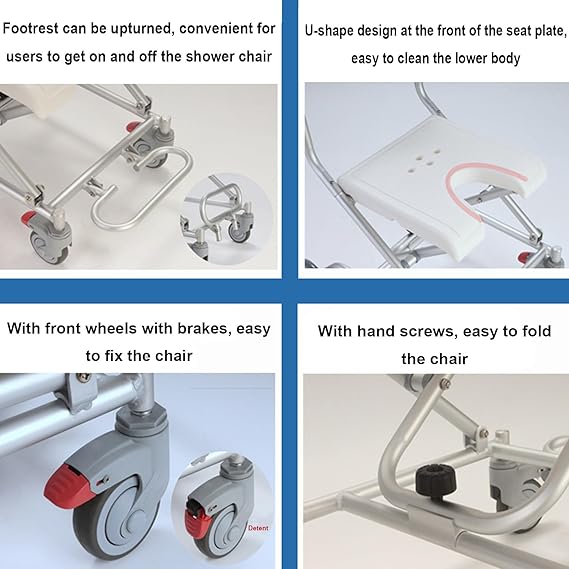 GHS Folding Bath Chair with Arms & Back rest, with Wheels