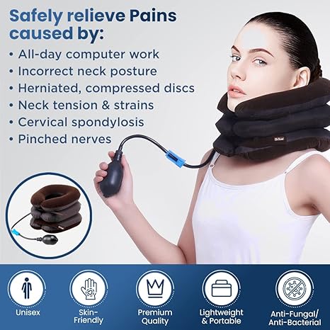 Dr Trust USA Inflatable 3 Layered Cervical Traction Collar Neck Stretcher for Pain Relief