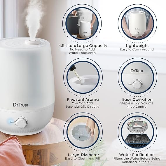 Dr Trust Luxury Cool Mist Room Humidifier for Adults and Baby Bedroom 4.5L - 907