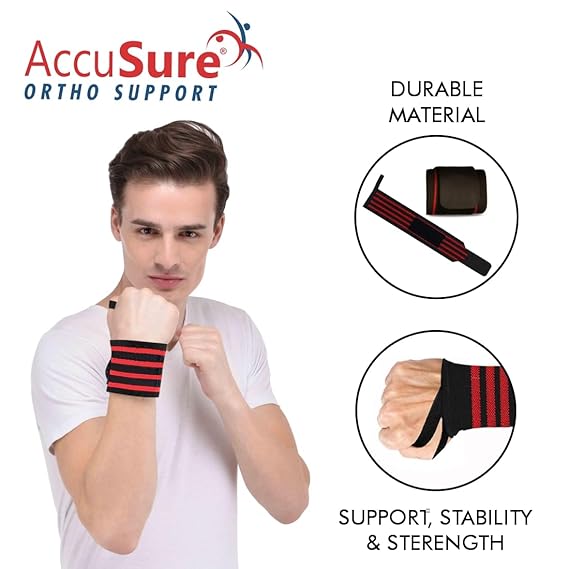 AccuSure Elastic Gym Wrist Wrap for Men & Women Pack of 1 pair