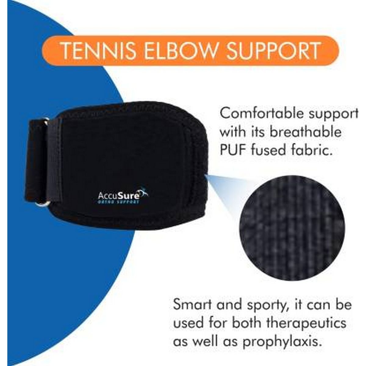 AccuSure Elastic Tennis Elbow Support, Pack of 1