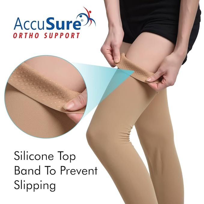 AccuSure Medical Compression Varicose Stocking For Women & Men Thigh Length, Pack of Pair