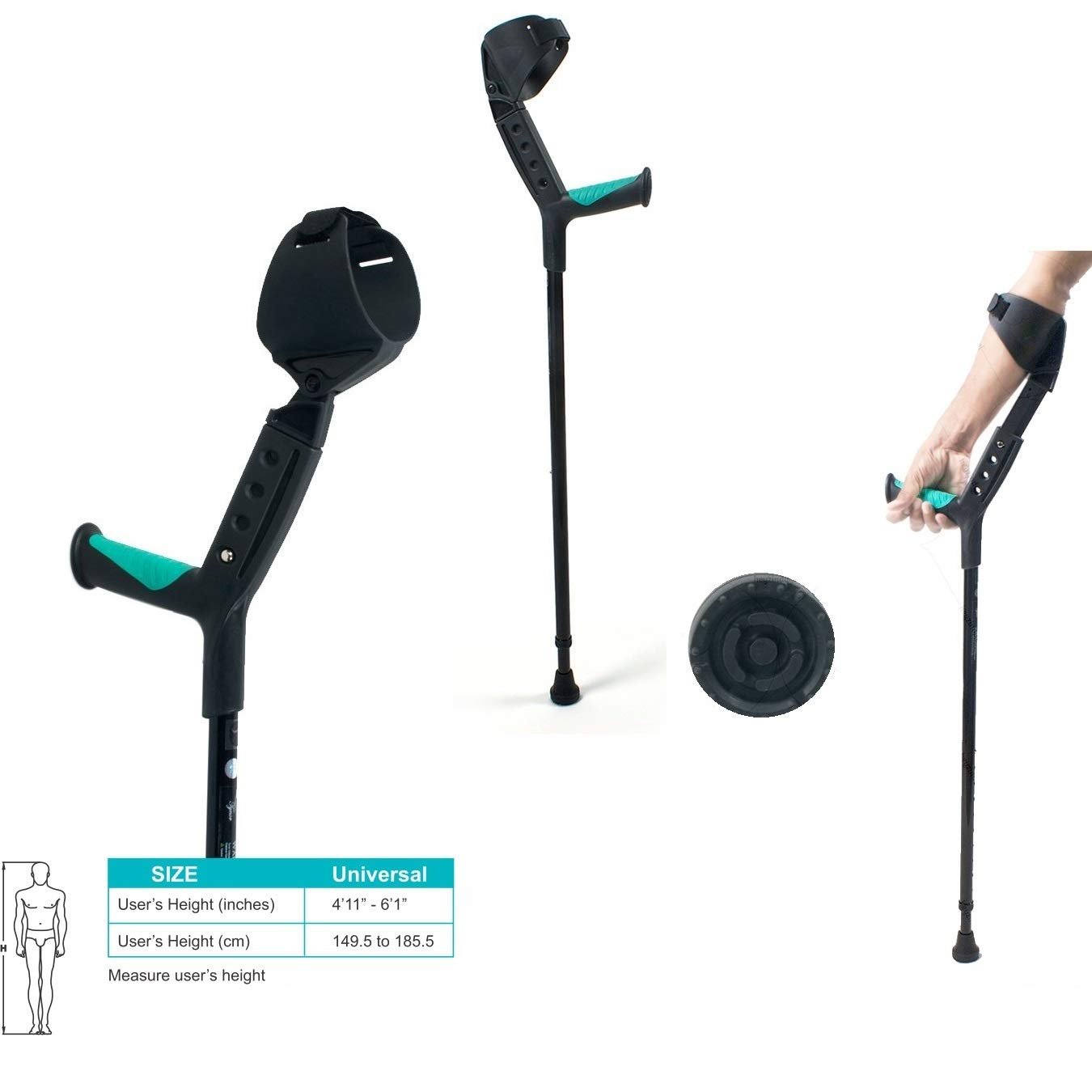 GHS Elbow Crutch Adjustable, Black, Universal Size, 1 Unit