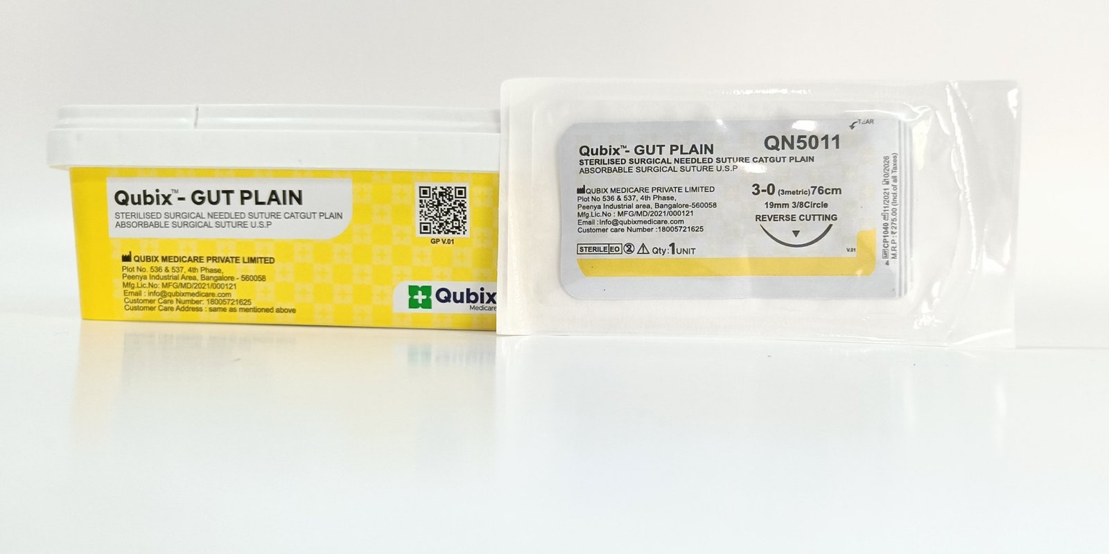 QN 4283 4.0 Gut Plain Absorbable Surgical Suture, 76 cm, Reverse Cutting