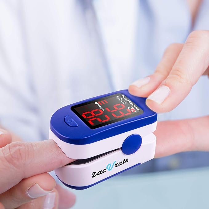 Fingertip Pulse Oximeter Blood Oxygen Saturation Monitor with Batteries Included (Navy Blue)