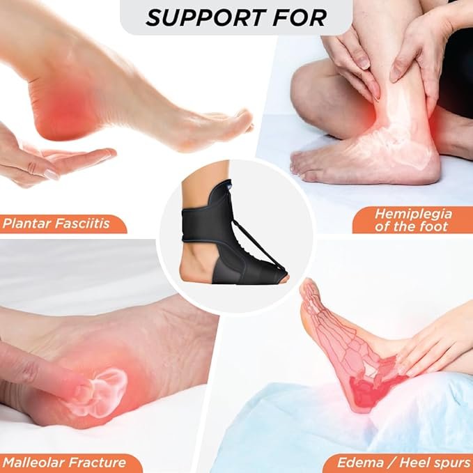 Vissco Foot Raiser with Detachable Splints, Support for Plantar Fasciitis, Weak Ankles - Left/Right Feet (Black)