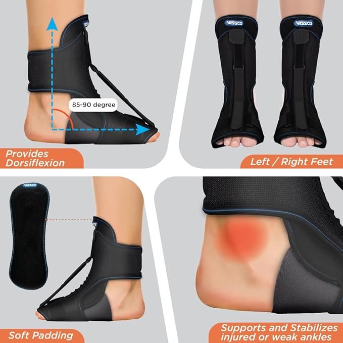 Vissco Foot Raiser with Detachable Splints, Support for Plantar Fasciitis, Weak Ankles - Left/Right Feet (Black)