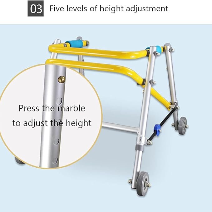 GHS FC9121L-A Folding Walking Frame for Children,Height Adjustable Rollator Walker with Wheels