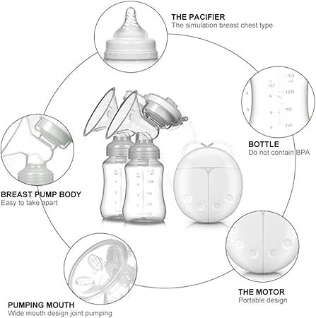 VHS-0310 Double Bottle Breast Pump, Control Milk Suction and Breast Massager Breast Care with USB and Lid