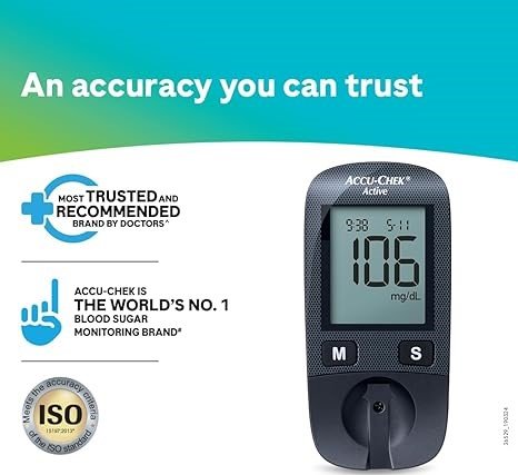 Accu-Chek Active Blood Glucose Glucometer Kit with Vial of 10 Strips, 10 Lancets and a Lancing device FREE