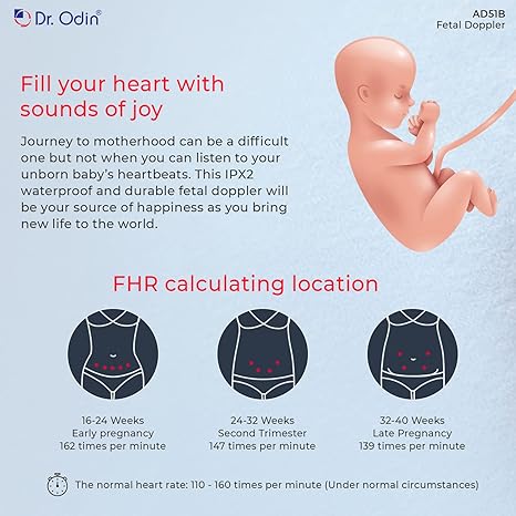 Dr. Odin AD51B Fetal Doppler Heart Rate Detection Monitoring Machine with in-Built Speaker for Home and Clinic with Smart Noise Reduction